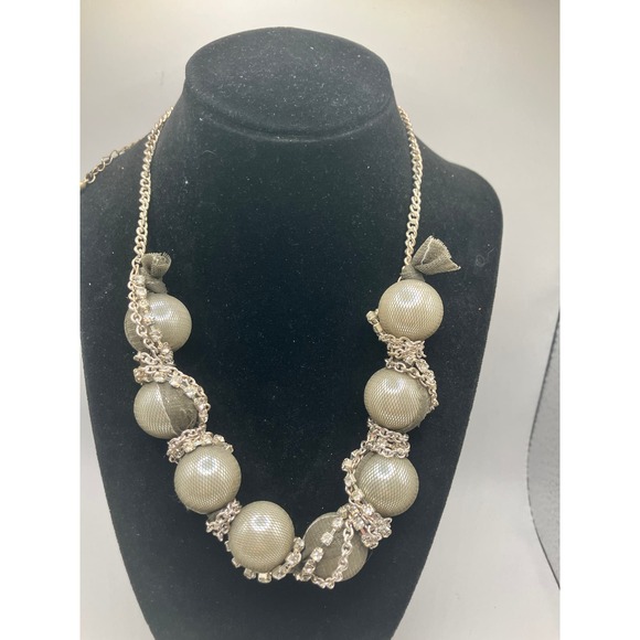 Fishnet Stockings Large Beads Wrapped with Rhinestones & Chain Twisted Necklace! - Picture 2 of 8